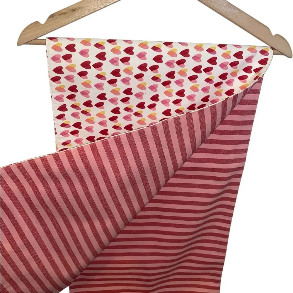 Reversible Heart Stripe Pink Red Table Runner